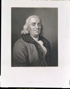 Retrato de Benjamin Franklin, gravado por J. Thomson, pub. de William Mackenzie